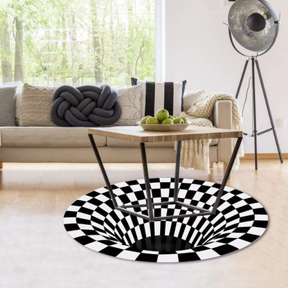 Belro 3D Vortex Illusion Rug featuring a mesmerizing swirling pattern, perfect for modern home decor and living spaces.