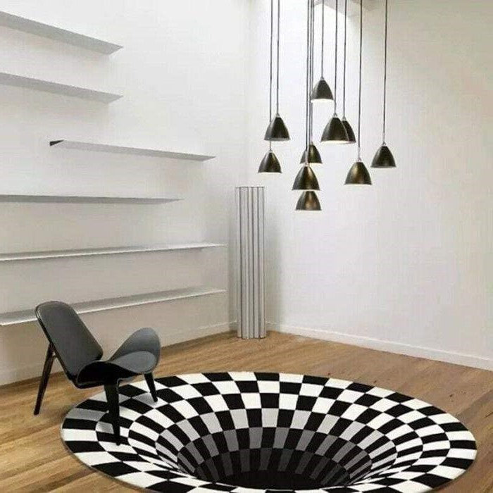 Belro 3D Vortex Illusion Rug featuring a swirling, optical illusion design for modern home decor.