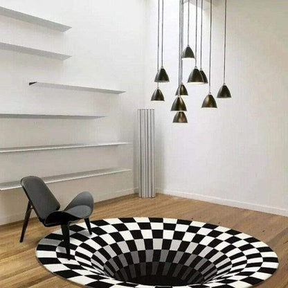 Belro 3D Vortex Illusion Rug featuring a swirling, optical illusion design for modern home decor.