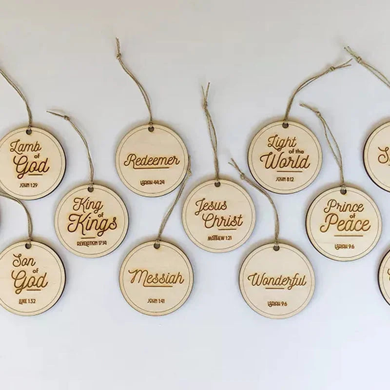 Belro Names of Jesus Christmas hanging ornament featuring decorative text for Advent and holiday decor.