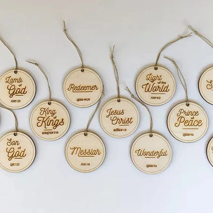 Belro Names of Jesus Christmas hanging ornament featuring decorative text for Advent and holiday decor.