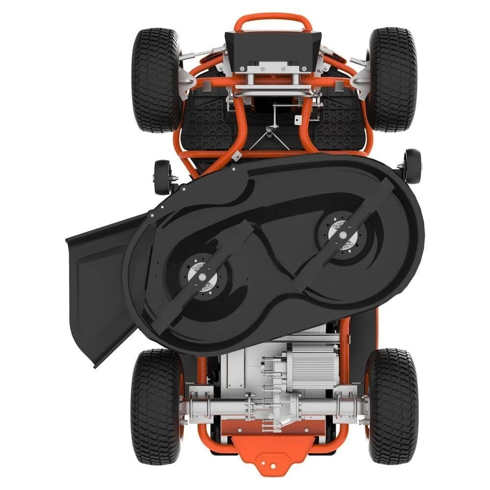 Casavibeo Yard Force 38-inch 48V battery-powered riding lawn mower with cutting deck and control panel.