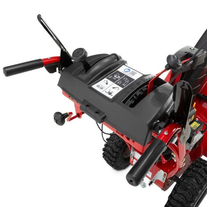 Casavibeo Troy-Bilt Storm 2600 snow blower with 26-inch width, 208cc engine, electric start, and two-stage snow removal system.