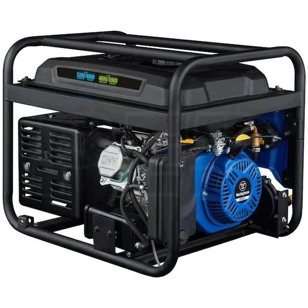 Westinghouse WGen5300DFc portable dual-fuel generator with electric start, wireless remote, RV outlet, and CO sensor.