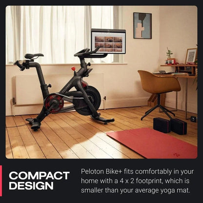 Casavibeo Peloton Bike+ indoor stationary exercise bike with 24-inch HD touchscreen display, sleek design for home fitness.