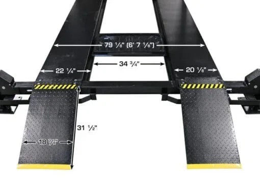 Atlas Apex 9 ALI Certified 9,000 lb 4-post car lift by Casavibeo, showing the sturdy four-post structure and hydraulic lifting mechanism.