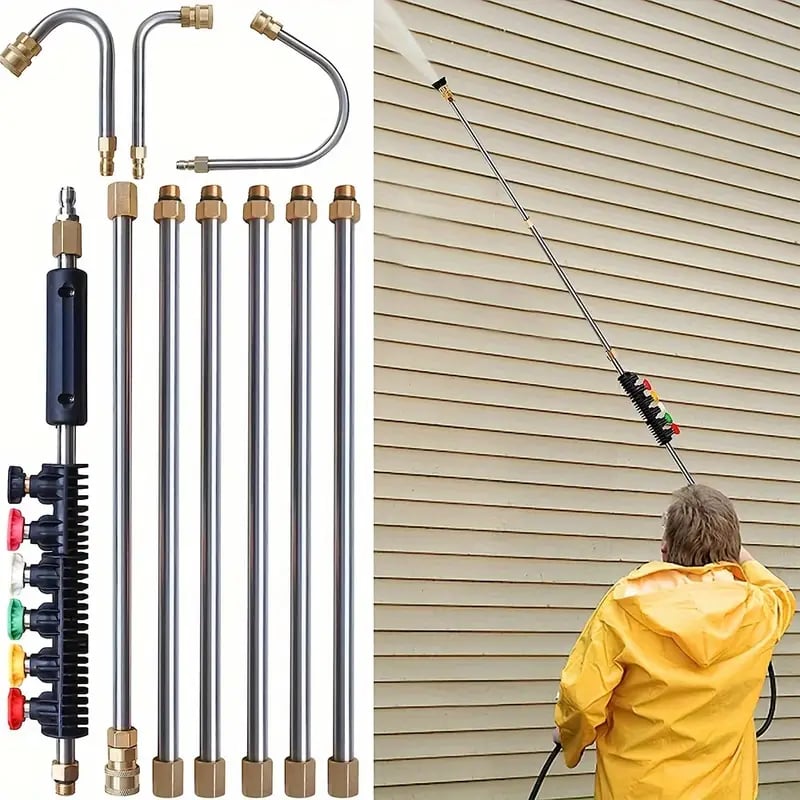Belro 4000 PSI telescoping high pressure washer wand set for gutter, roof drainage, and wall cleaning, with adjustable extension.