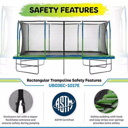 Casavibeo Upper Bounce 10x17 ft Mega Trampoline with safety net and sturdy frame for outdoor bouncing fun.