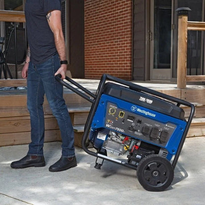Casavibeo Westinghouse WGen7500c portable generator with 9500 peak watts, featuring a compact design and multiple outlets.