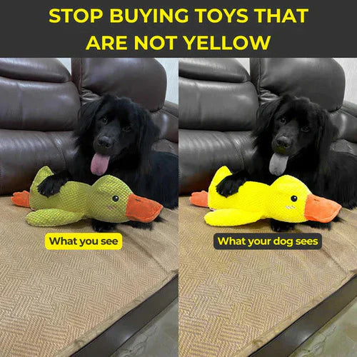 Belro Calming Duck Dog Toy with soft fabric and squeaker, designed for dogs to chew and comfort.