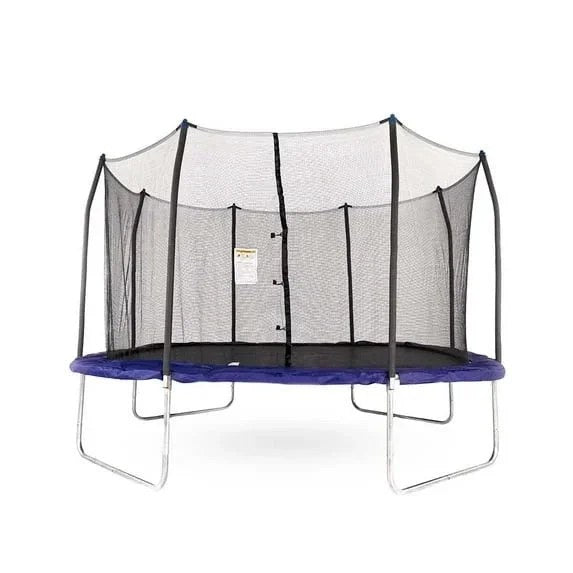 Square 14-foot Skywalker Trampolines with safety enclosure by Casavibeo, showing the jumping surface and netting for safe bouncing.