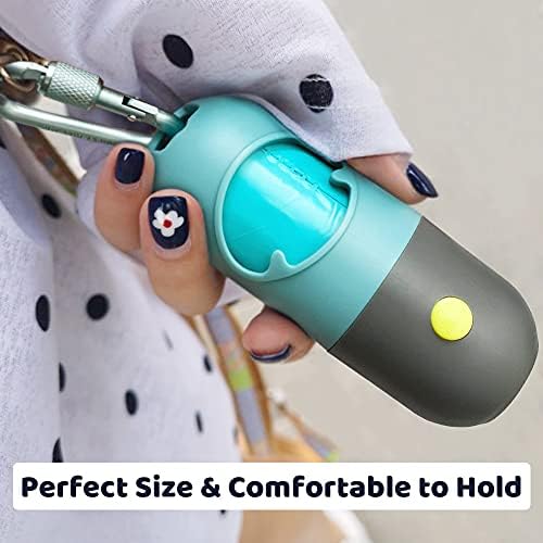 Belro poop pickup bag holder attached to a flashlight, compact and portable for outdoor waste collection.
