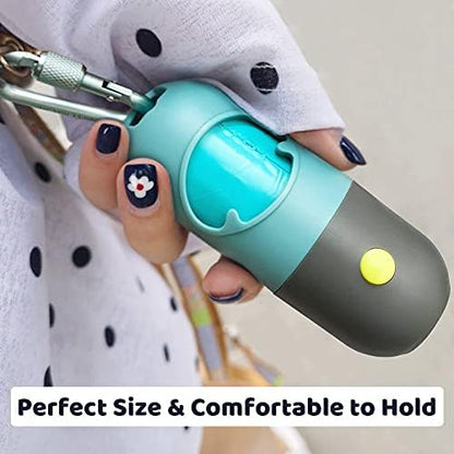 Belro poop pickup bag holder attached to a flashlight, compact and portable for outdoor waste collection.