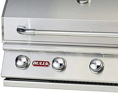 Casavibeo Bull Outlaw 30-inch 4-burner built-in natural gas grill with stainless steel finish and multiple control knobs.