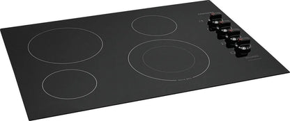 Casavibeo electric cooktop with four burners, sleek black surface, and control knobs for efficient kitchen cooking.