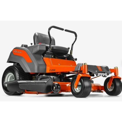 Husqvarna Z254 23HP Kawasaki zero-turn lawn mower with cutting deck and steering controls, shown in a yard setting