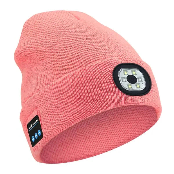 Belro 3-in-1 Bluetooth beanie with integrated flashlight and lighting, stylish electronic accessory for warmth and illumination.