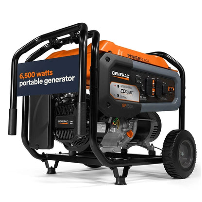 Casavibeo Generac 8125/6500 Watt portable generator with dual outlets and fuel tank, ready for outdoor power needs.
