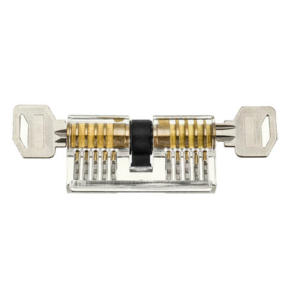 GETDECO 42-piece stainless steel lock picking practice set with 3 transparent practice locks and quick opening guide.