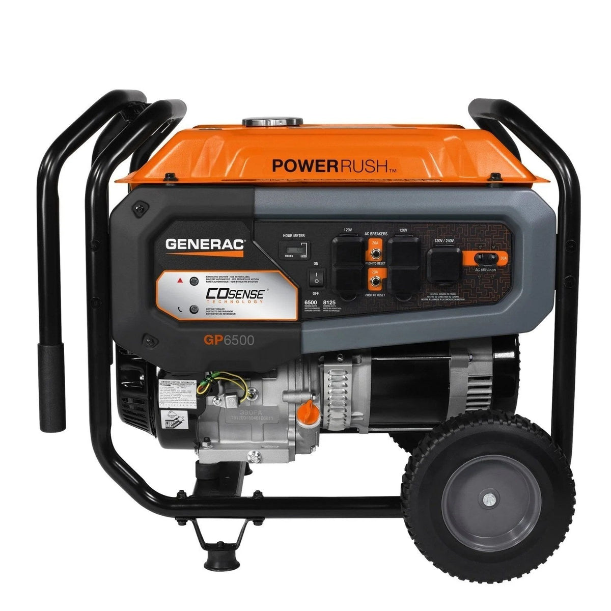 Casavibeo Generac 8125/6500 Watt portable generator with fuel tank and control panel, ready for outdoor power needs.