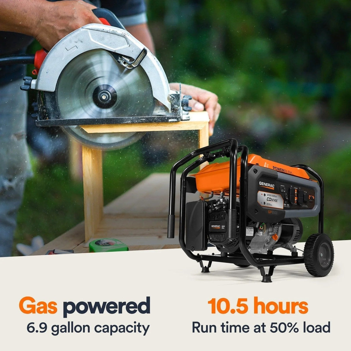 Casavibeo 8125/6500 Watt portable generator showing fuel tank and control panel for outdoor power backup.