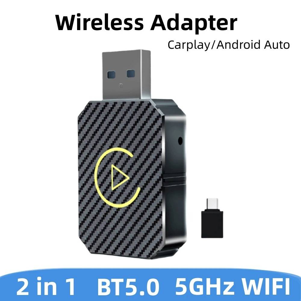 Belro Wireless CarPlay Adapter connected to a car's infotainment system, enabling wireless Apple CarPlay connectivity.