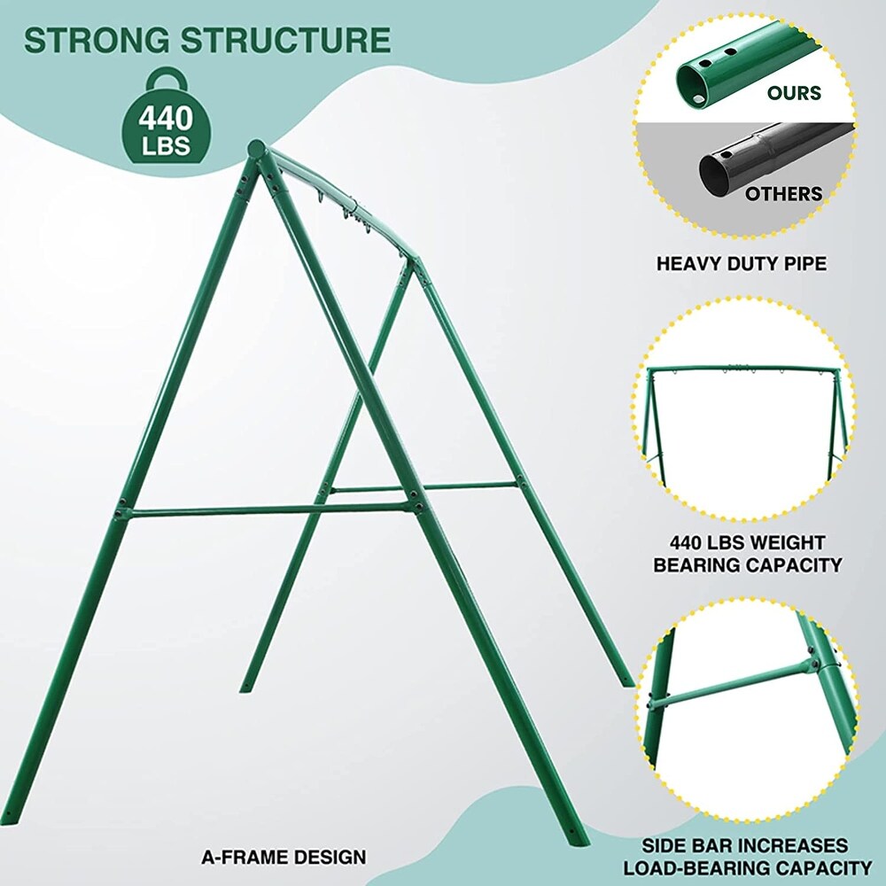 Heavy-duty Casavibeo metal swing set frame with 5 hanging hooks, suitable for kids and adults, outdoor use, 440lbs weight capacity