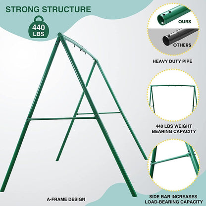 Heavy-duty Casavibeo metal swing set frame with 5 hanging hooks, suitable for kids and adults, outdoor use, 440lbs weight capacity