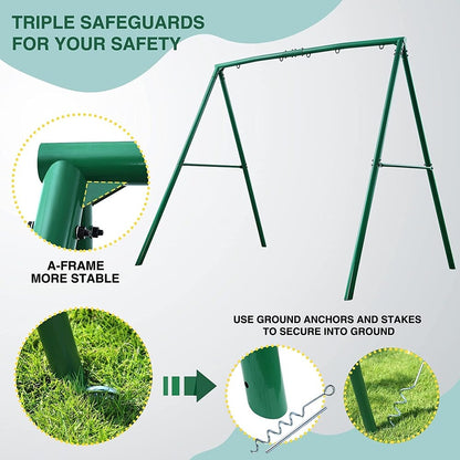 Casavibeo 440lbs heavy-duty metal A-frame swing set frame with five hanging hooks for kids and adults outdoor play.