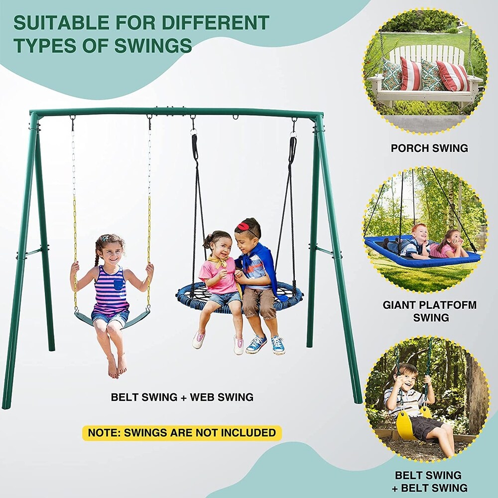 Casavibeo 440lbs heavy-duty metal A-frame swing set with five hanging hooks for kids and adults, outdoor use.