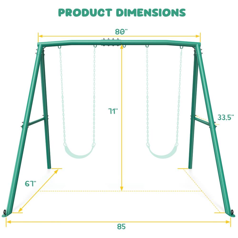 Casavibeo heavy-duty metal A-frame swing set with five hanging hooks for kids and adults, outdoor playground equipment.