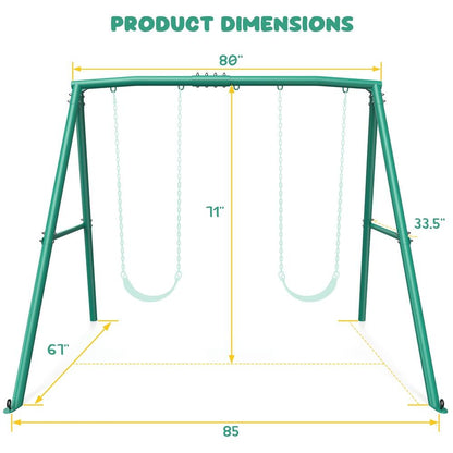 Casavibeo heavy-duty metal A-frame swing set with five hanging hooks for kids and adults, outdoor playground equipment.