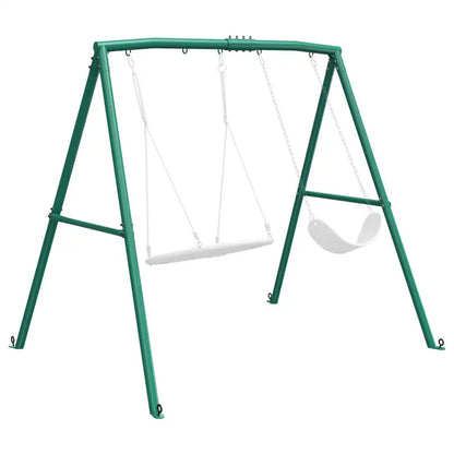 Casavibeo 440lbs heavy-duty metal A-frame swing set frame with five hanging hooks for kids and adults outdoor play.
