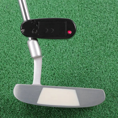 Belro Precision Golf Laser Putting Aid Stroke Trainer guide on a flat surface, used for improving golf putting accuracy at home.