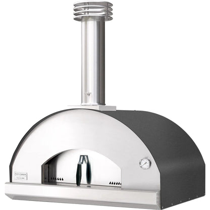 Casavibeo Fontana Forni Mangiafuoco wood-fired pizza oven in anthracite, showcasing the outdoor pizza oven with its sturdy design