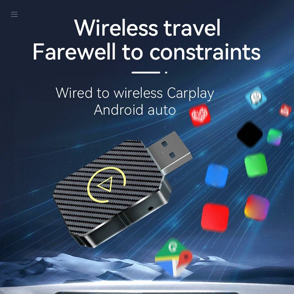 Belro Wireless CarPlay Adapter connected to a car dashboard, enabling seamless wireless smartphone integration and charging.