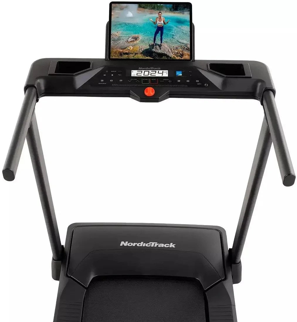 Casavibeo NordicTrack T Series 5 treadmill with digital display, running belt, and control panel in a home gym setting