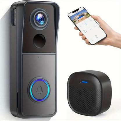 Belro wireless Wi-Fi video doorbell mounted outside with camera lens and doorbell button, ideal for smart home security.