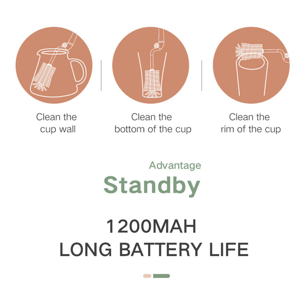 Belro electric baby bottle brush with ergonomic handle, designed for thorough cleaning of baby bottles.