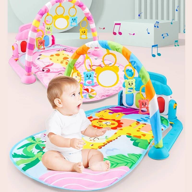 Soft infant play gym by Belro with colorful fabric and plush toys, designed for tummy time and sensory development.