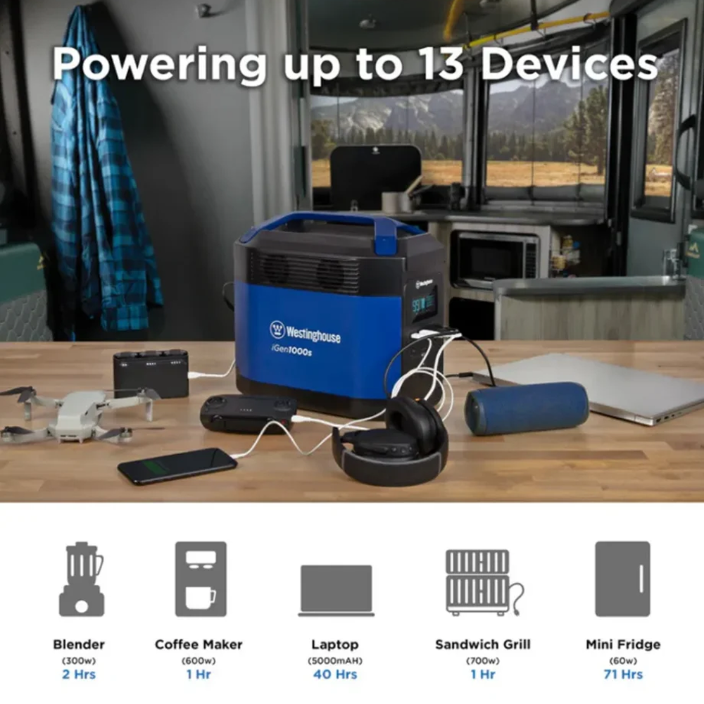 Casavibeo WESTINGHOUSE iGEN1000S portable power station with compact design and multiple outlets for outdoor or emergency use