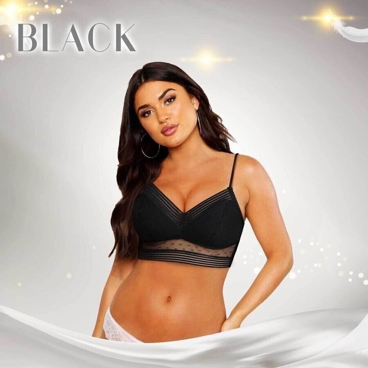 Women's wireless lifting lace bra from BowLift, low-back seamless and strapless design, showing front view with lace details.