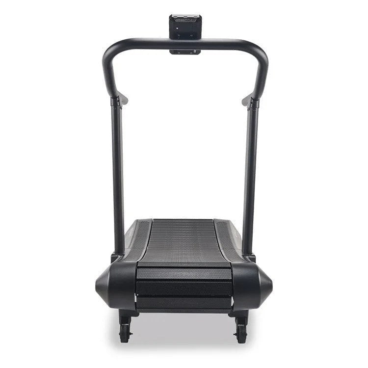 Casavibeo Assault Fitness AssaultRunner Pro treadmill showing a sleek black running deck and control panel in a gym setting.