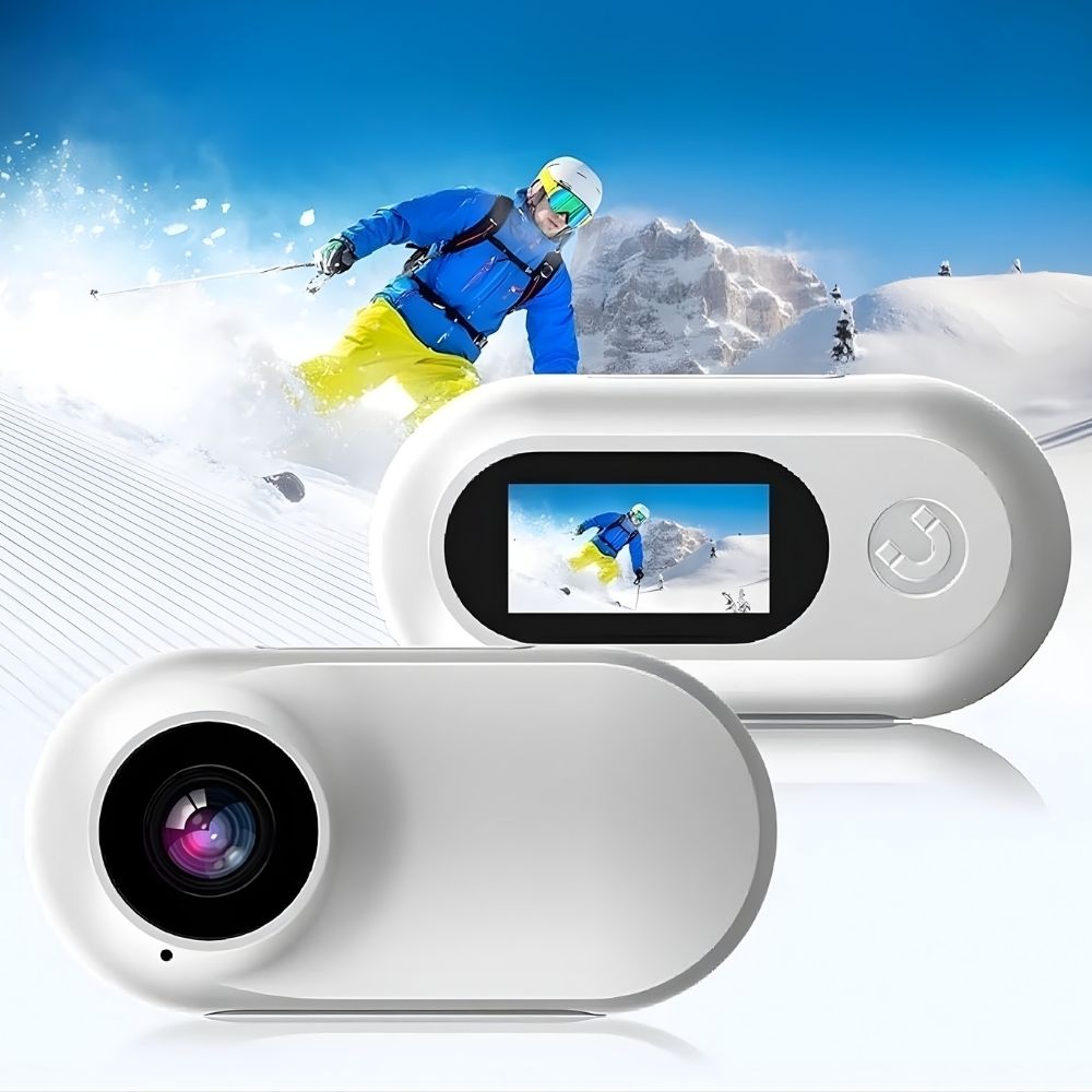 Mini magnetic action camera by Belro with compact design, POV mount, and electronic camcorder features for sports recording.