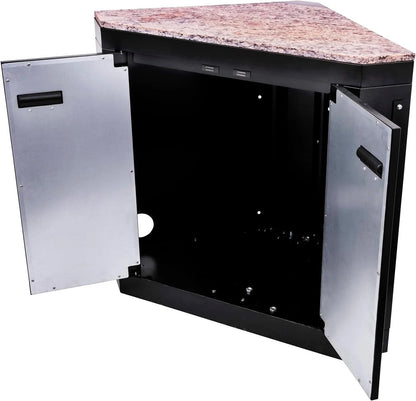 Casavibeo Charbroil Medallion Series modular outdoor kitchen with built-in grill, stainless steel appliances, and countertop workspace.