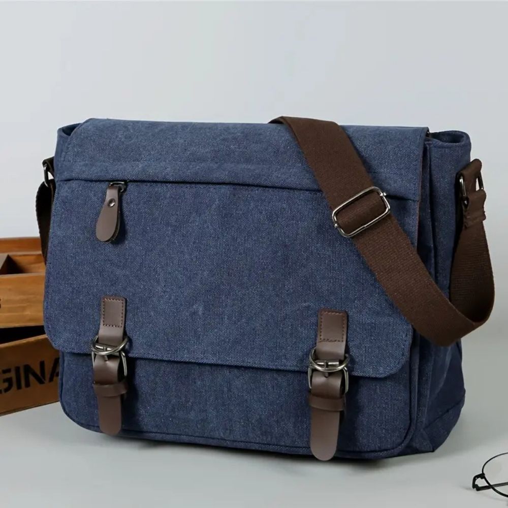 Belro men's canvas satchel messenger sling bag with adjustable strap and multiple compartments, ideal for everyday use.