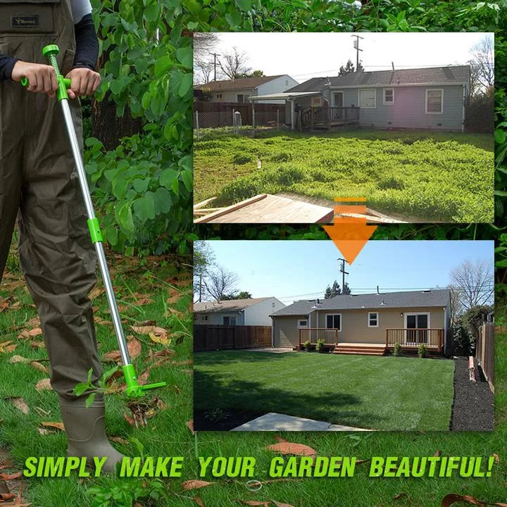 Belro long handle standing weed puller for men, showing the sturdy tool with an ergonomic grip and long handle for easy weed removal.
