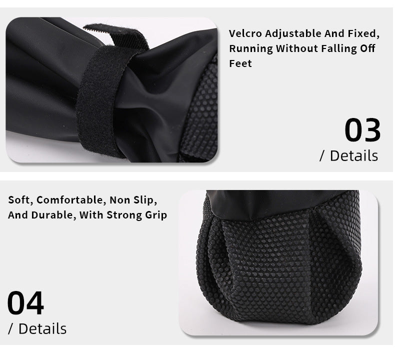 Belro adjustable dog boots showing black footwear with straps and rubber soles, designed for outdoor protection and comfort.