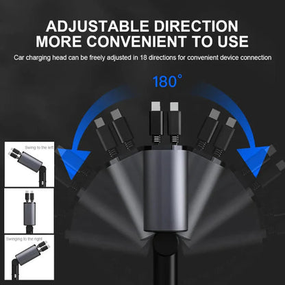 Belro 4-in-1 retractable car charger with multiple USB ports for electronic device charging in a vehicle.