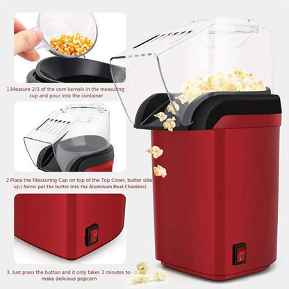 Belro automatic popcorn maker machine for home and kitchen, with clear view of the appliance on a countertop.